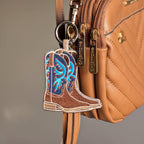 Embroidered cowboy boots keyring in brown and tan for cowgirls