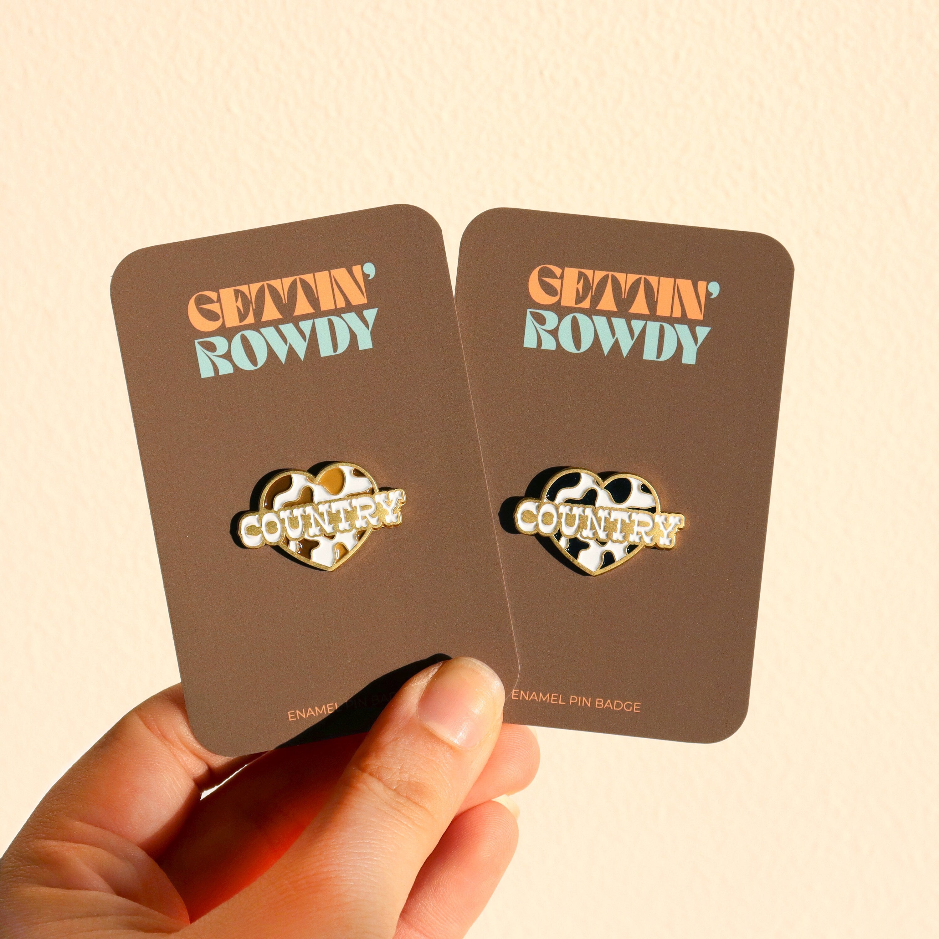 Cow print heart enamel pin badge for cowgirls