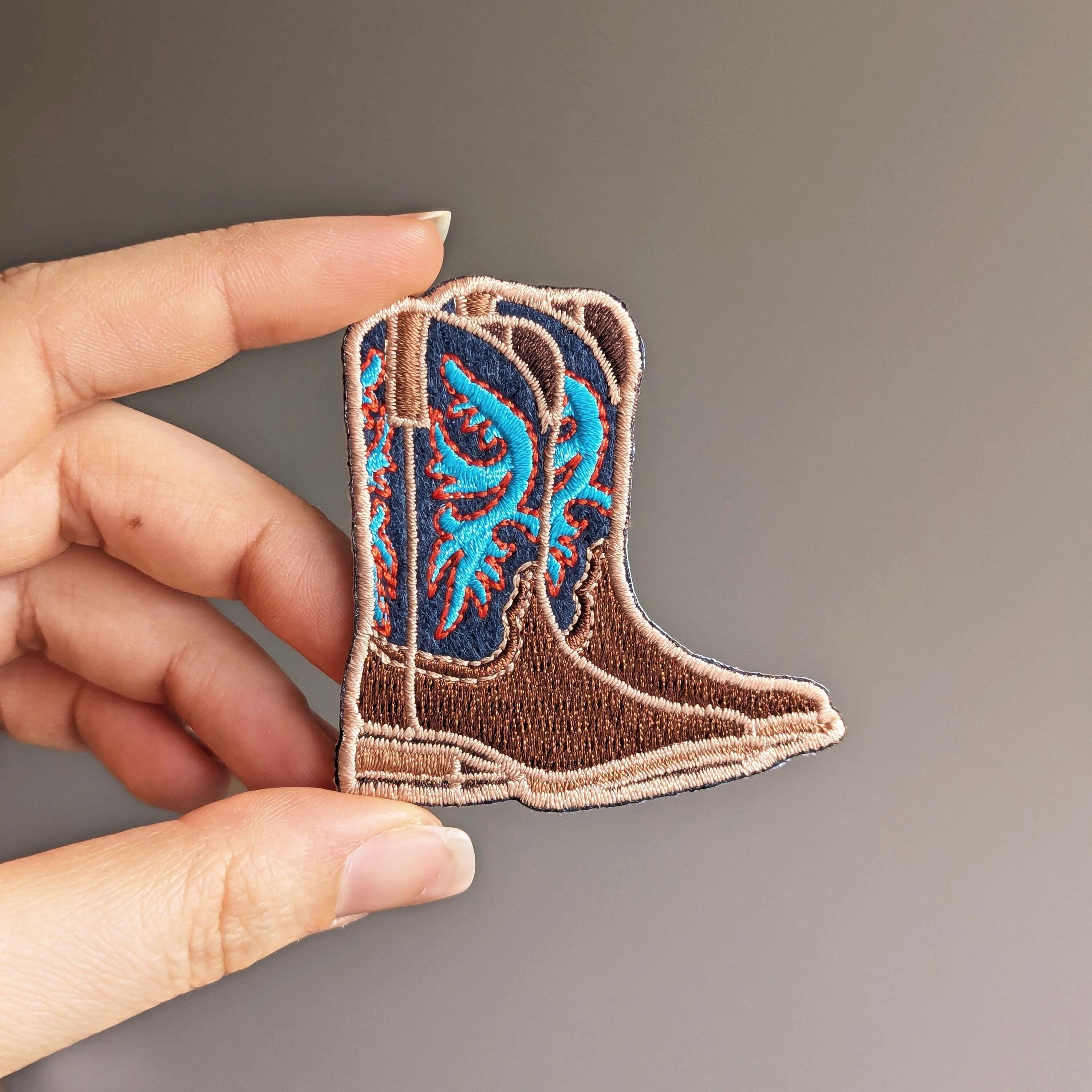 Cowboy boots embroidered iron-on patch for jackets and denim