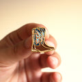 Cowboy boots enamel pin badge in brown and gold for country music fans