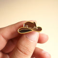 Cowboy hat enamel pin badge in gold and brown for Western outfits