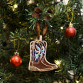 Embroidered cowboy boots Christmas ornament with satin ribbon