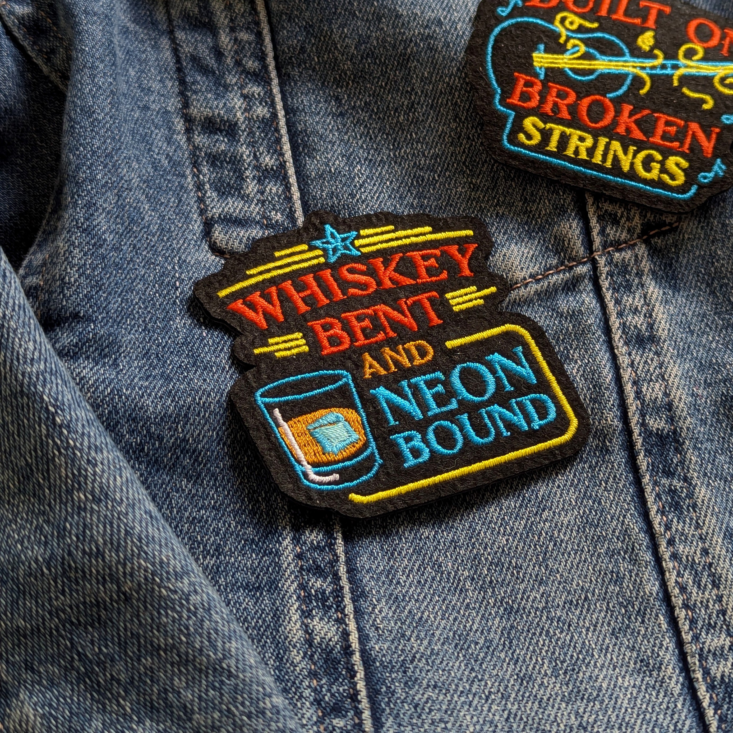 Whiskey Bent & Neon Bound | Honky Tonk Neon Sign Embroidered Iron On Patch