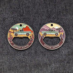 Western bottle opener coin with California desert and Carolina mountain designs