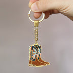 Cowboy boot keychain with western patterns